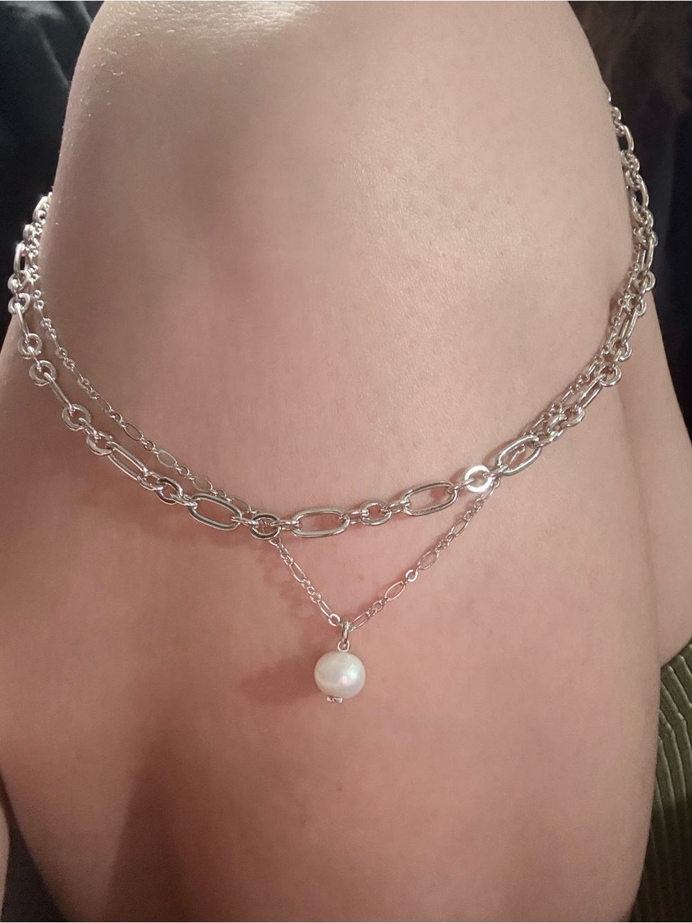 Kendra Scott Silver Layered Chain Necklace with White Pearl